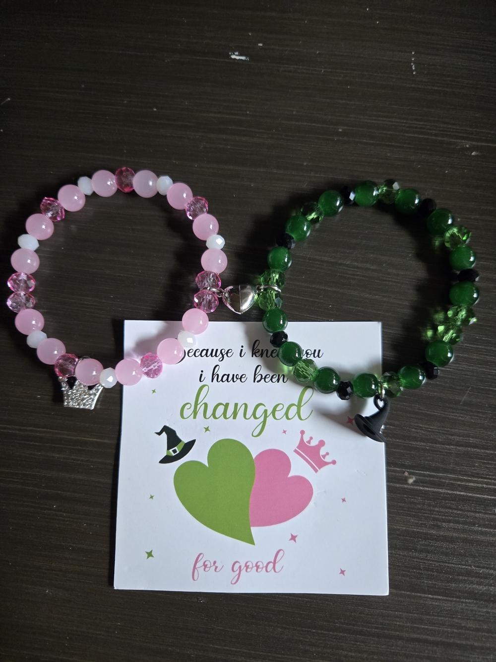 Pink and Green Beaded Charm Bracelet Duo